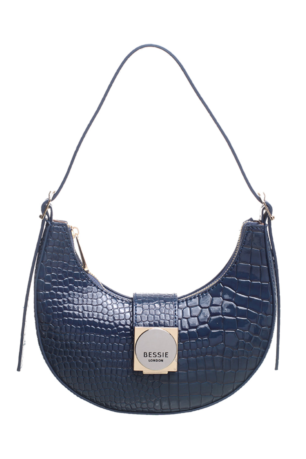 Bessie Handbags Mini Crescent Shape Mock Croc Bag in Navy DJV