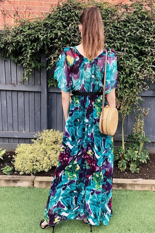 Chiffon_Floral_Print_Wrap_Dress_Turquoise_Green_DJV_Boutique_Ipswich