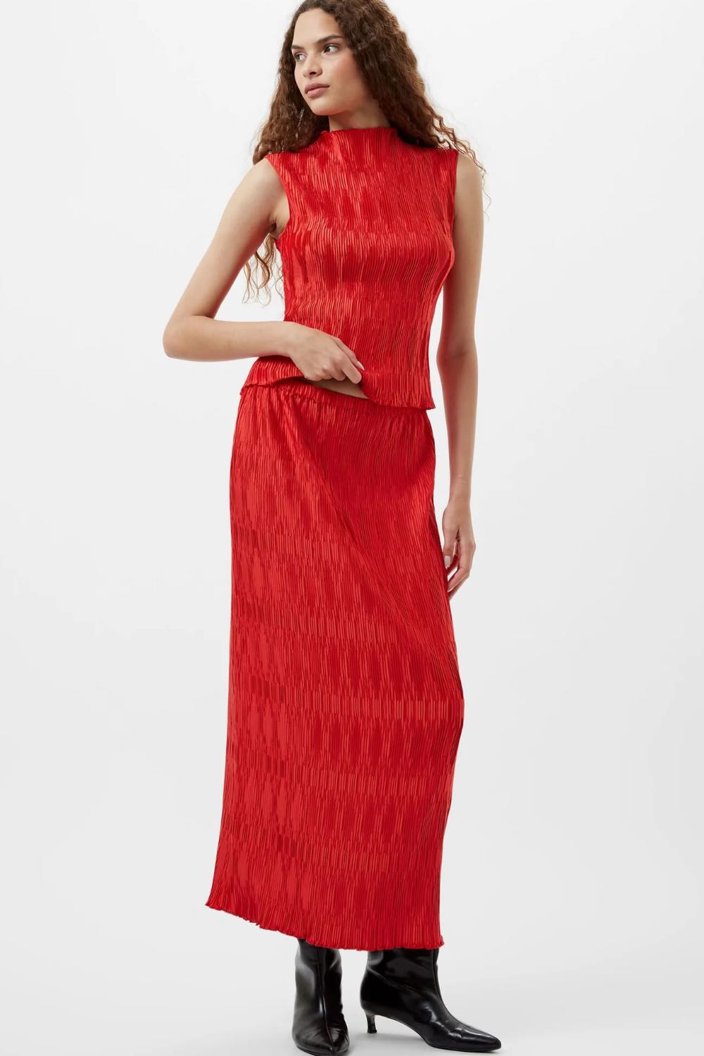 French Connection Moira Pleated Skirt in Scarlet Red – DJV Boutique