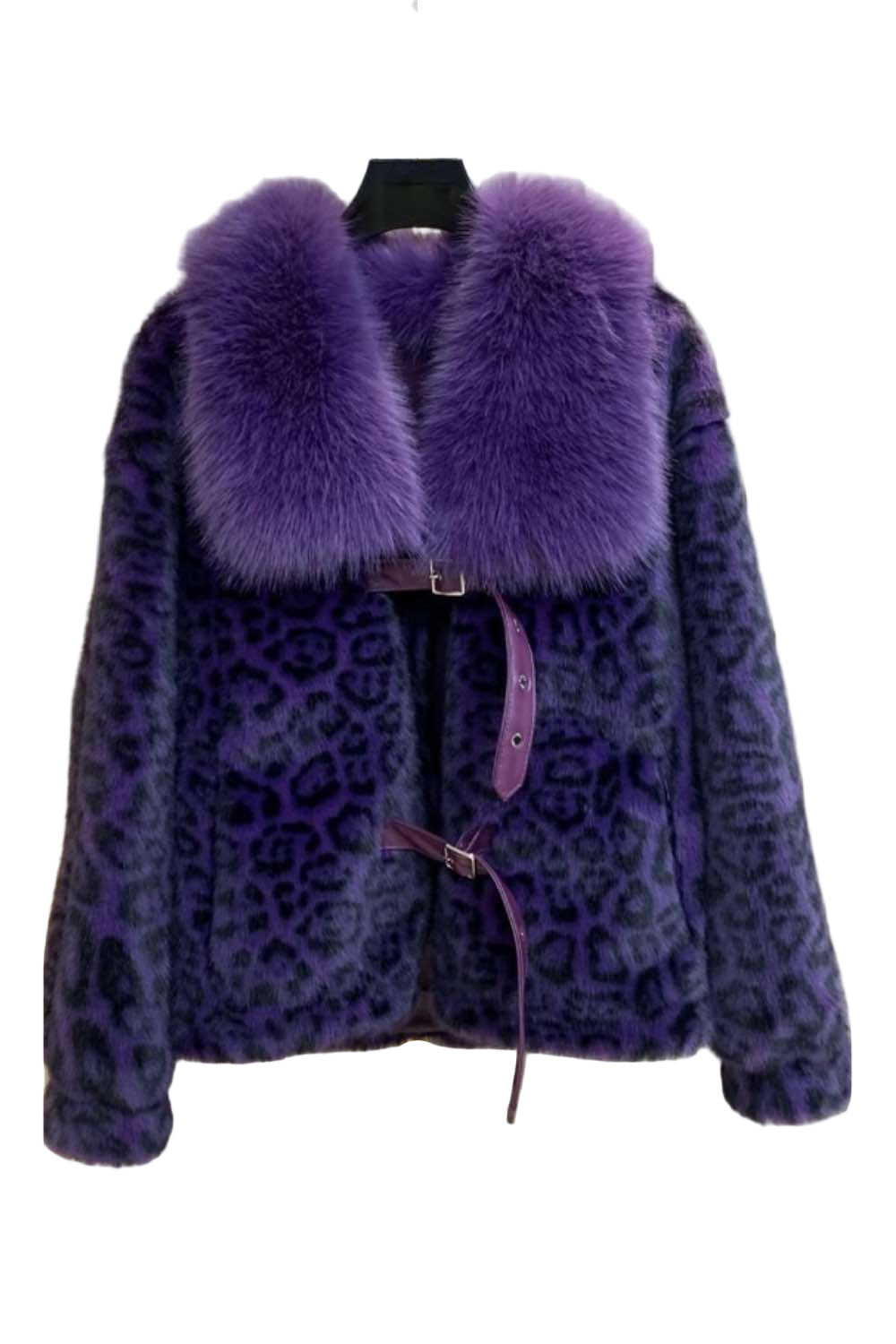 Leopard Print Faux Fur Padded Jacket in Purple