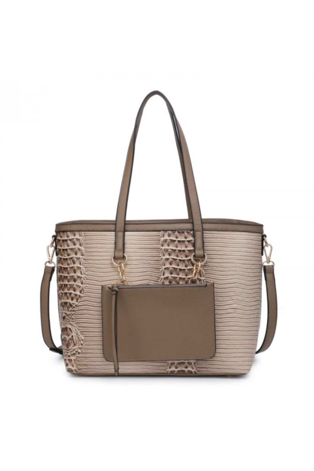 Beige Mock Croc Tote Bag with Mini Bag
