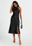 Satin Halter Neck Black Dress