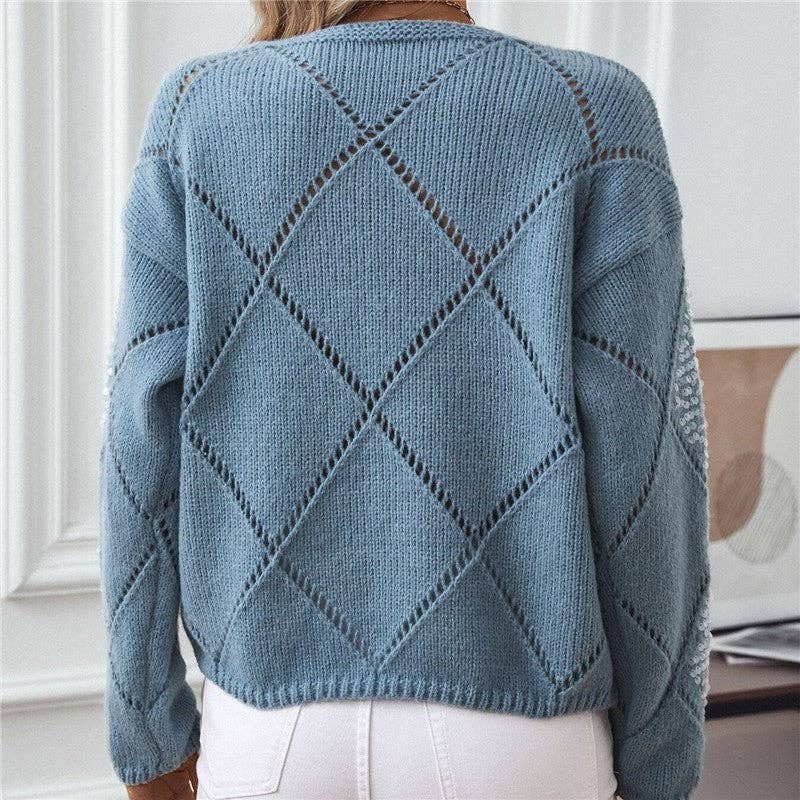 Loose Knit Sequin Hollow Jumper- Mid Blue