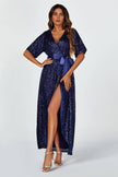 Navy Sequin Wrap Dress