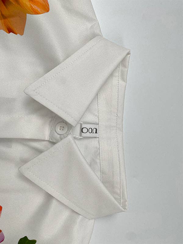 Puff sleeve white Blouse - bold floral print