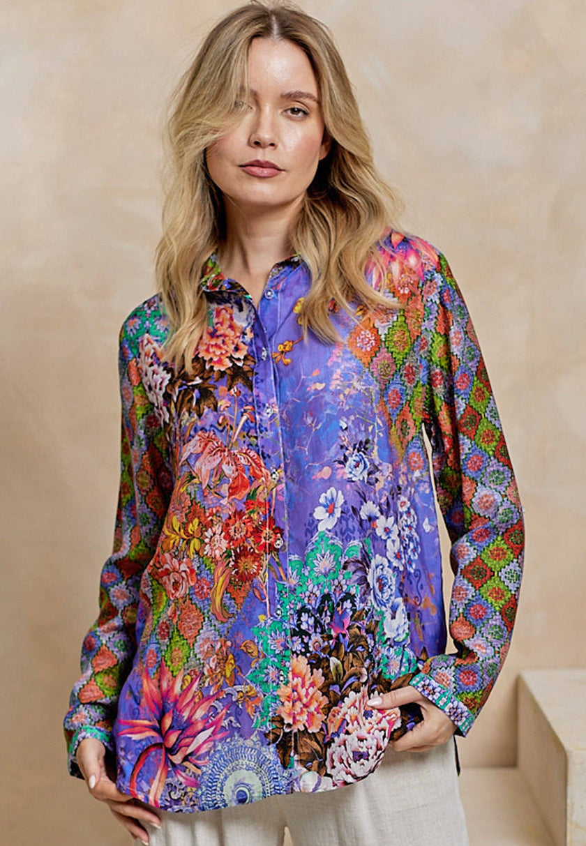 Angeleye Soft feel floral print shirt/blouse – purple