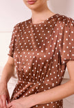 Angeleye Satin Polka Dot Dress - Brown