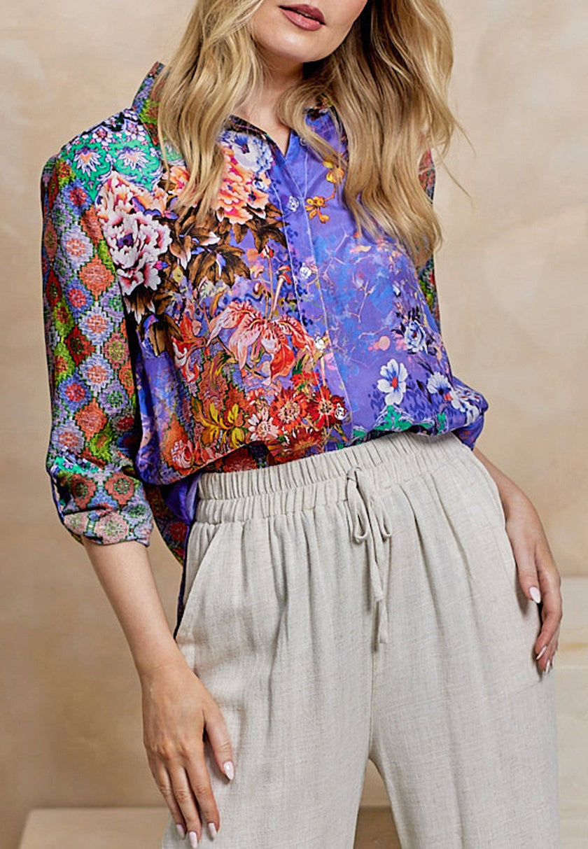 Angeleye Soft feel floral print shirt/blouse – purple