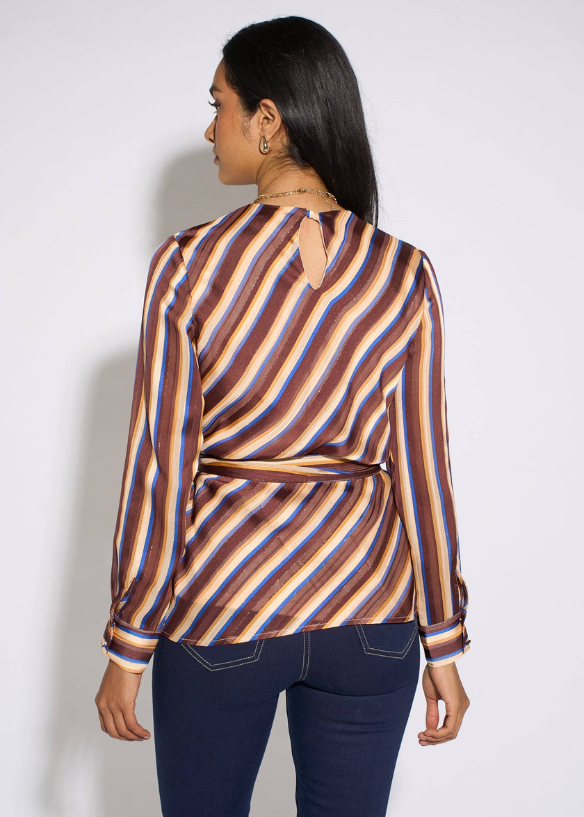 Belted Diagonal Striped Belted Top