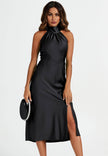 Satin Halter Neck Black Dress