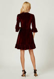 Wine Velour Frill Mini Dress