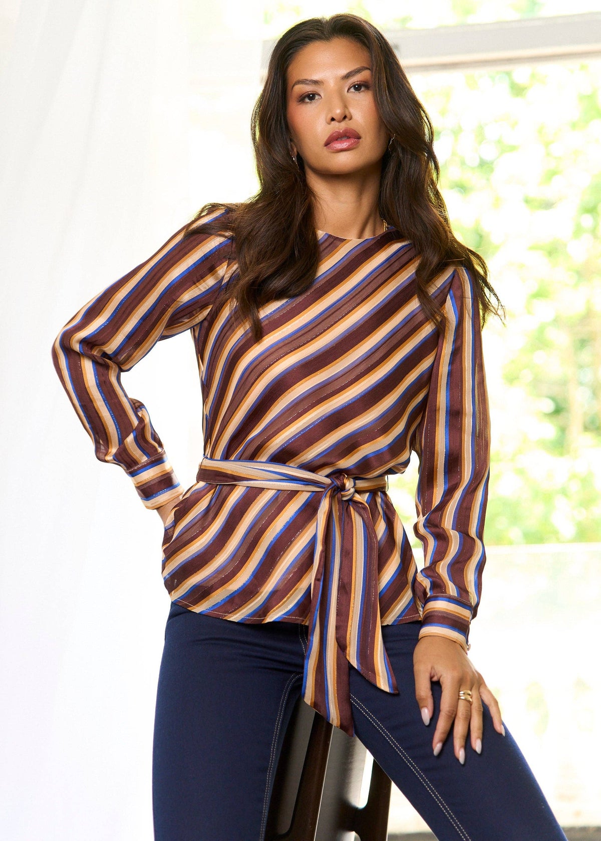 Belted Diagonal Striped Belted Top