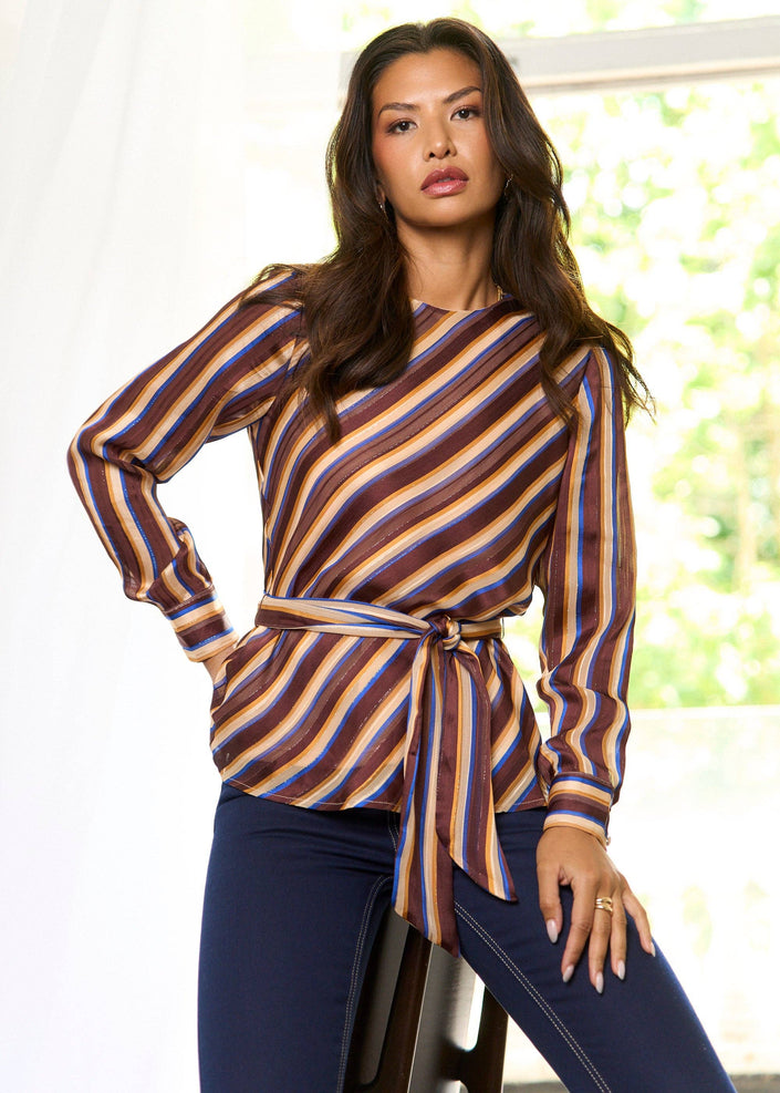 Belted Diagonal Striped Belted Top