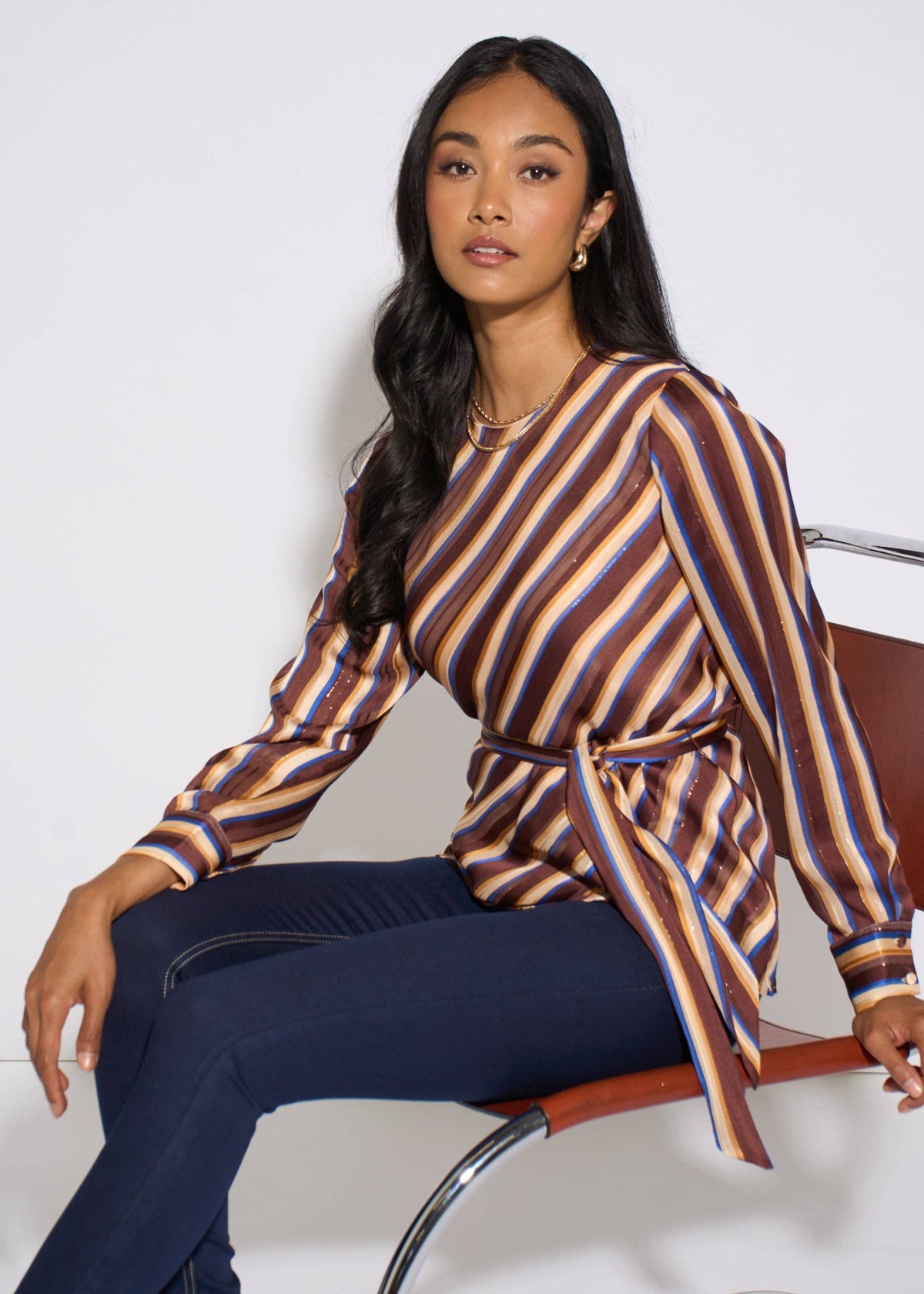 Belted Diagonal Striped Belted Top