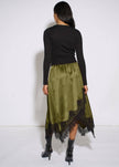 Satin Asymmetric Lace Hem Skirt