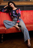 Angeleye Elegant Black Satin floral Top