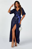 Navy Sequin Wrap Dress