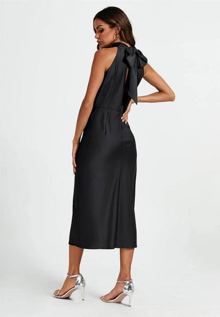 Satin Halter Neck Black Dress