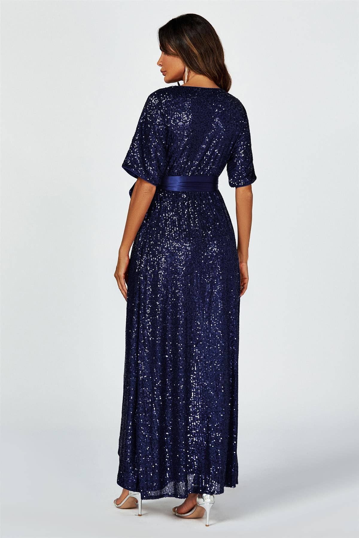 Navy Sequin Wrap Dress