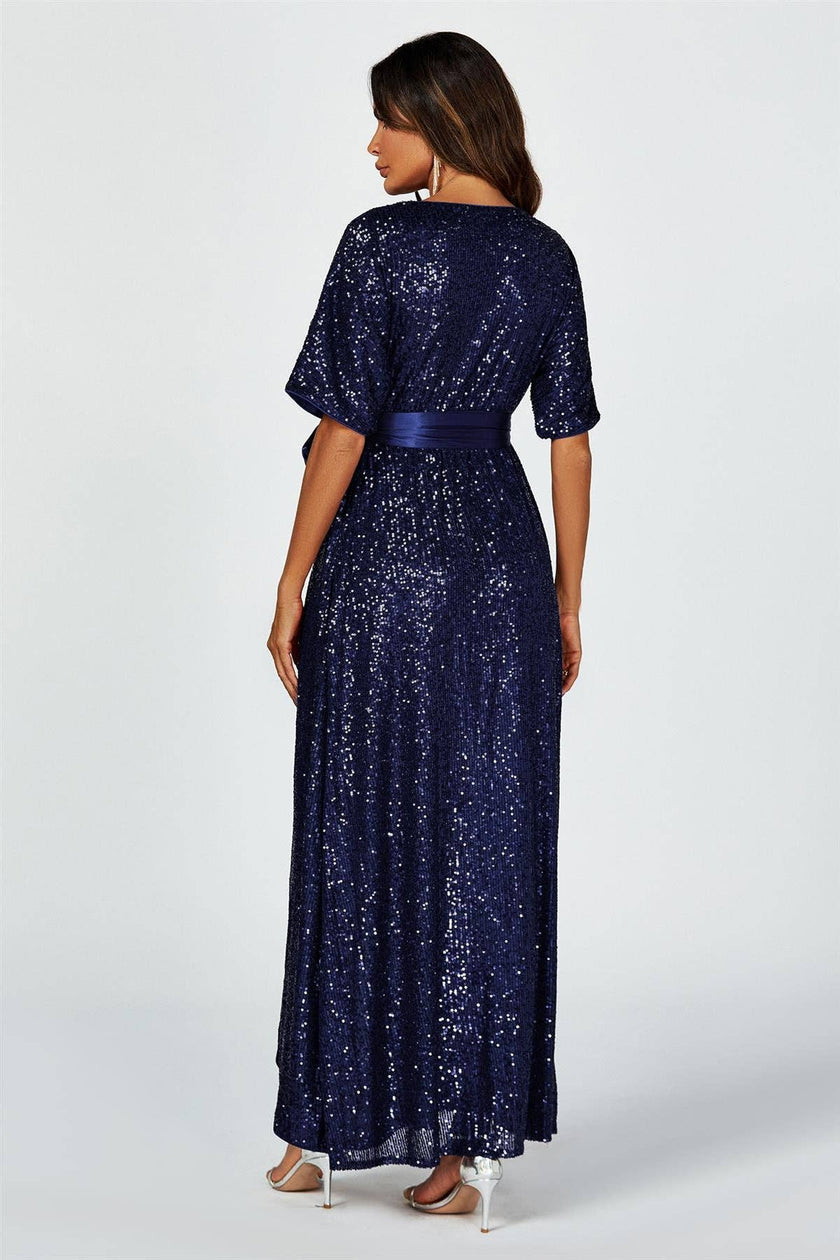 Navy Sequin Wrap Dress