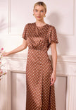 Angeleye Satin Polka Dot Dress - Brown