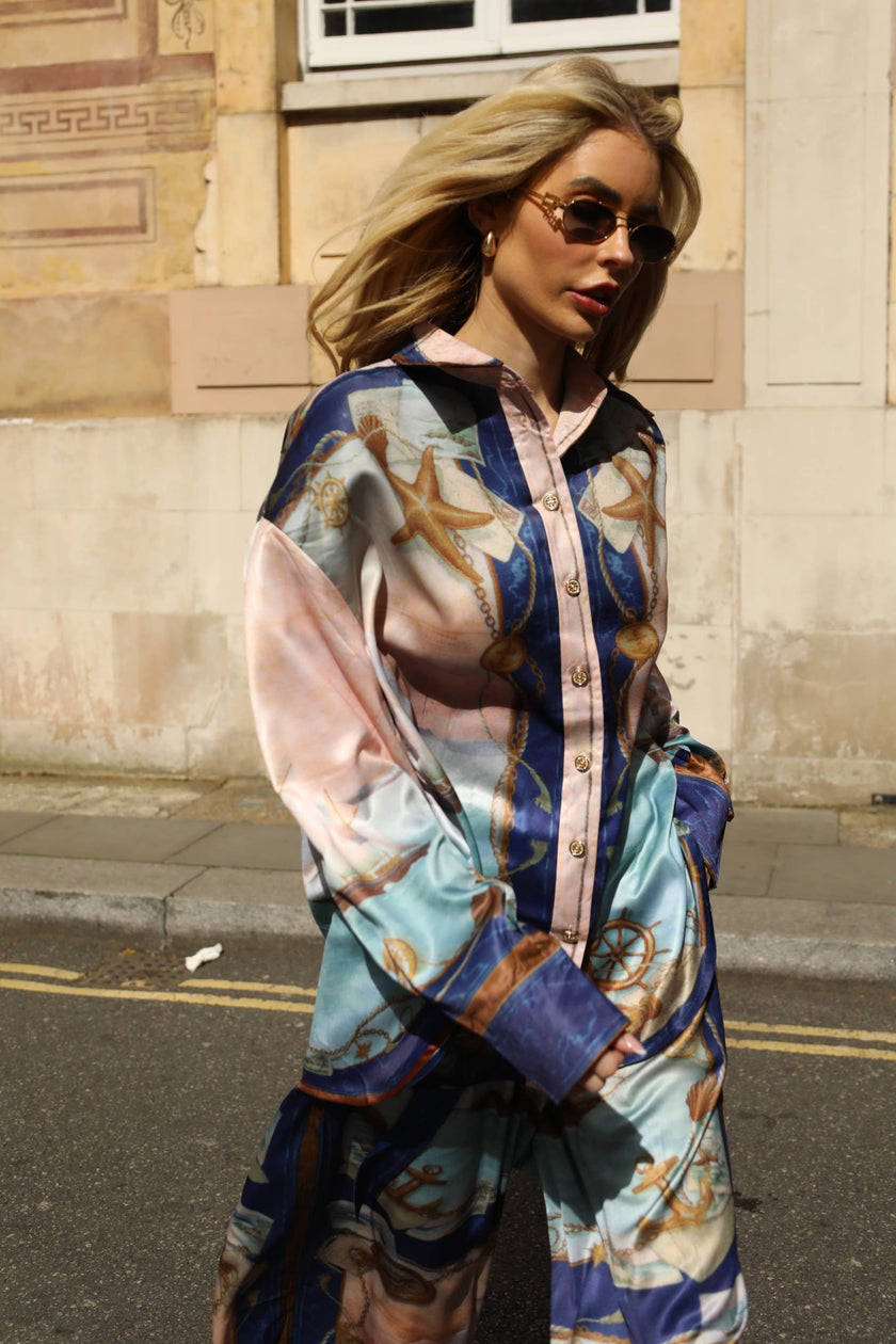 Ocean Treasure Print Wide Leg Suit