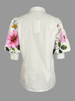 Puff sleeve white Blouse - bold floral print