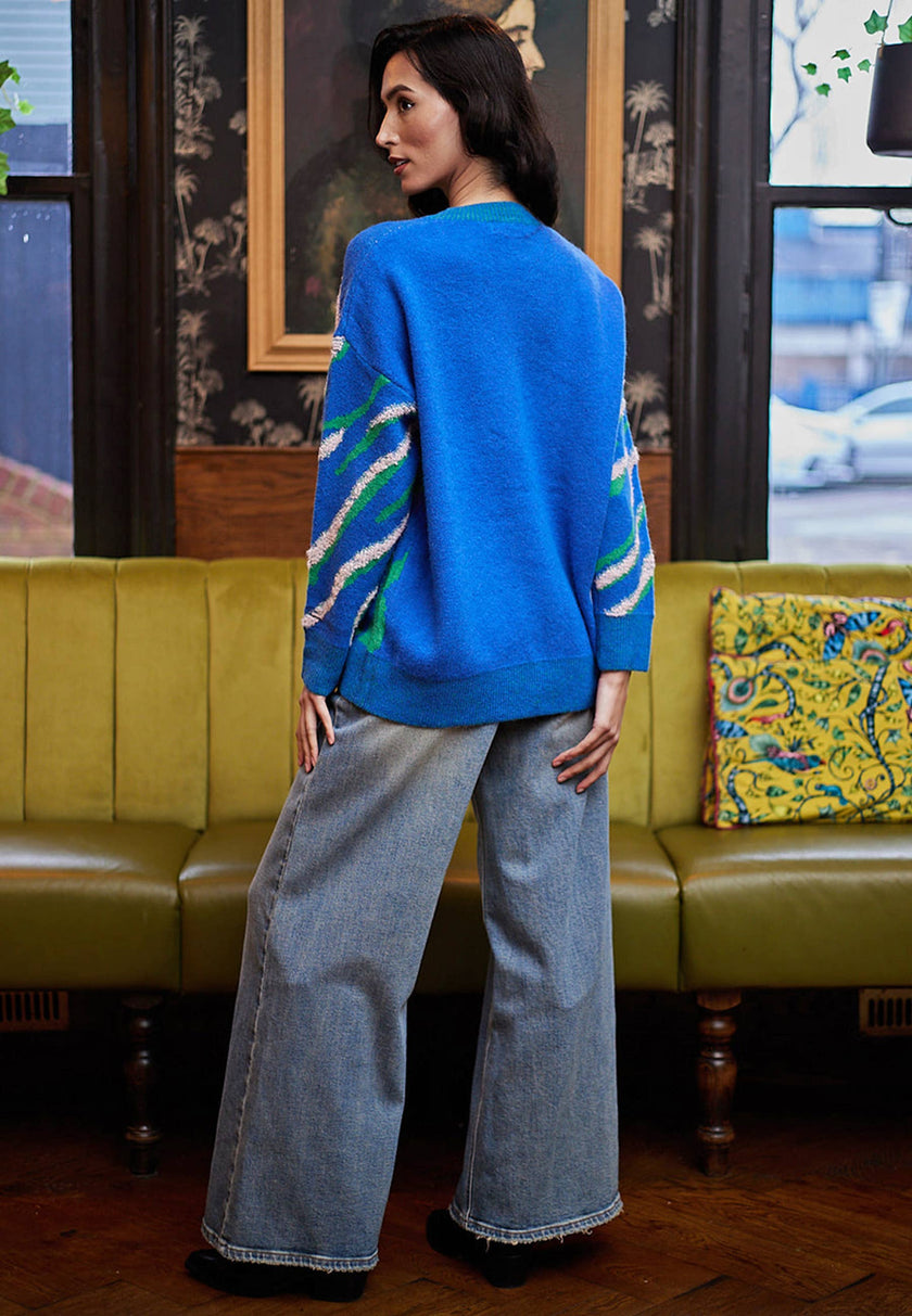 Abstract Print Soft-Knit Jumper Blue/Green – DJV Boutique