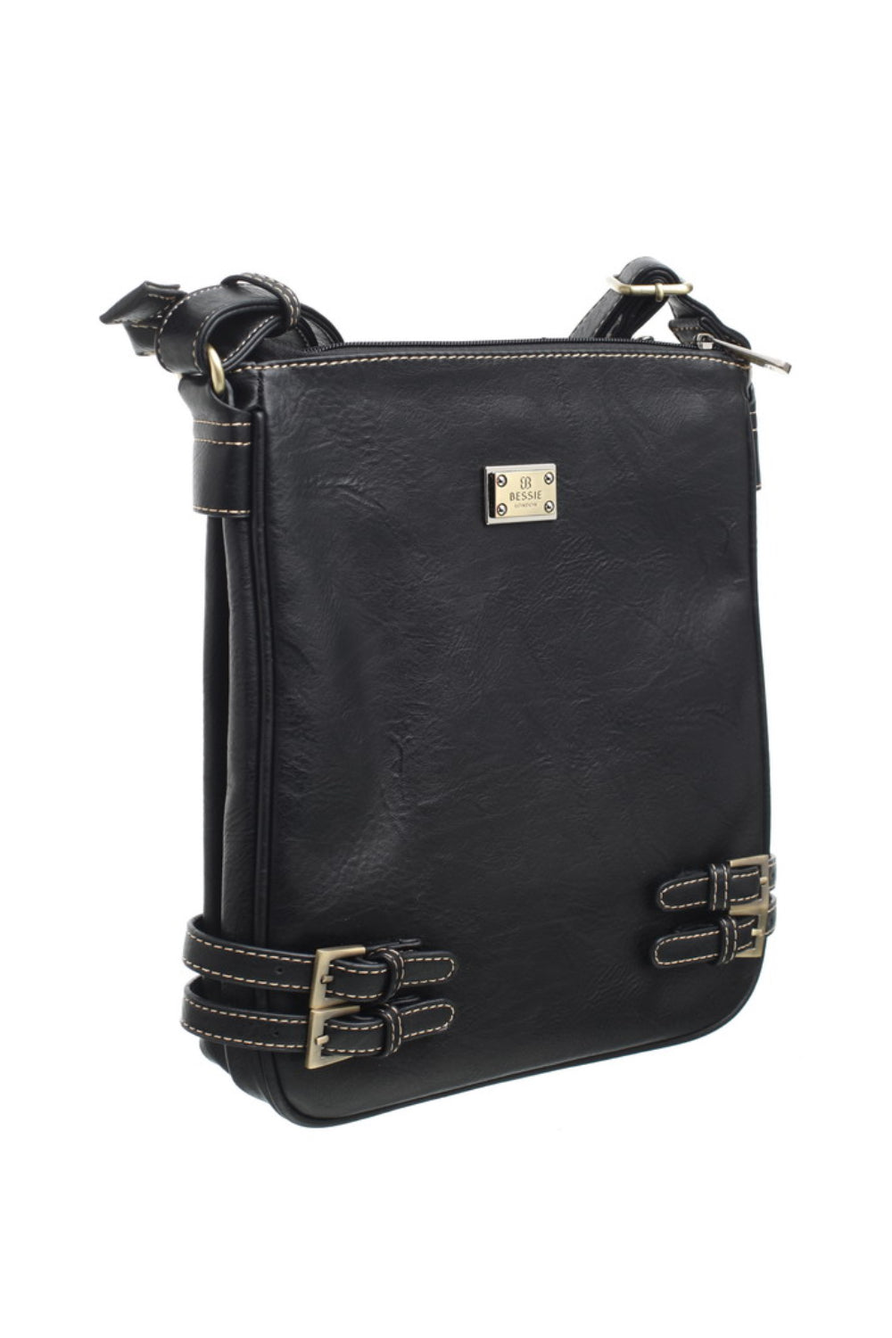 Bessie-Handbags-Double-Pocket-Crossbody-Bag-Black-djv-boutique-ipswich-1