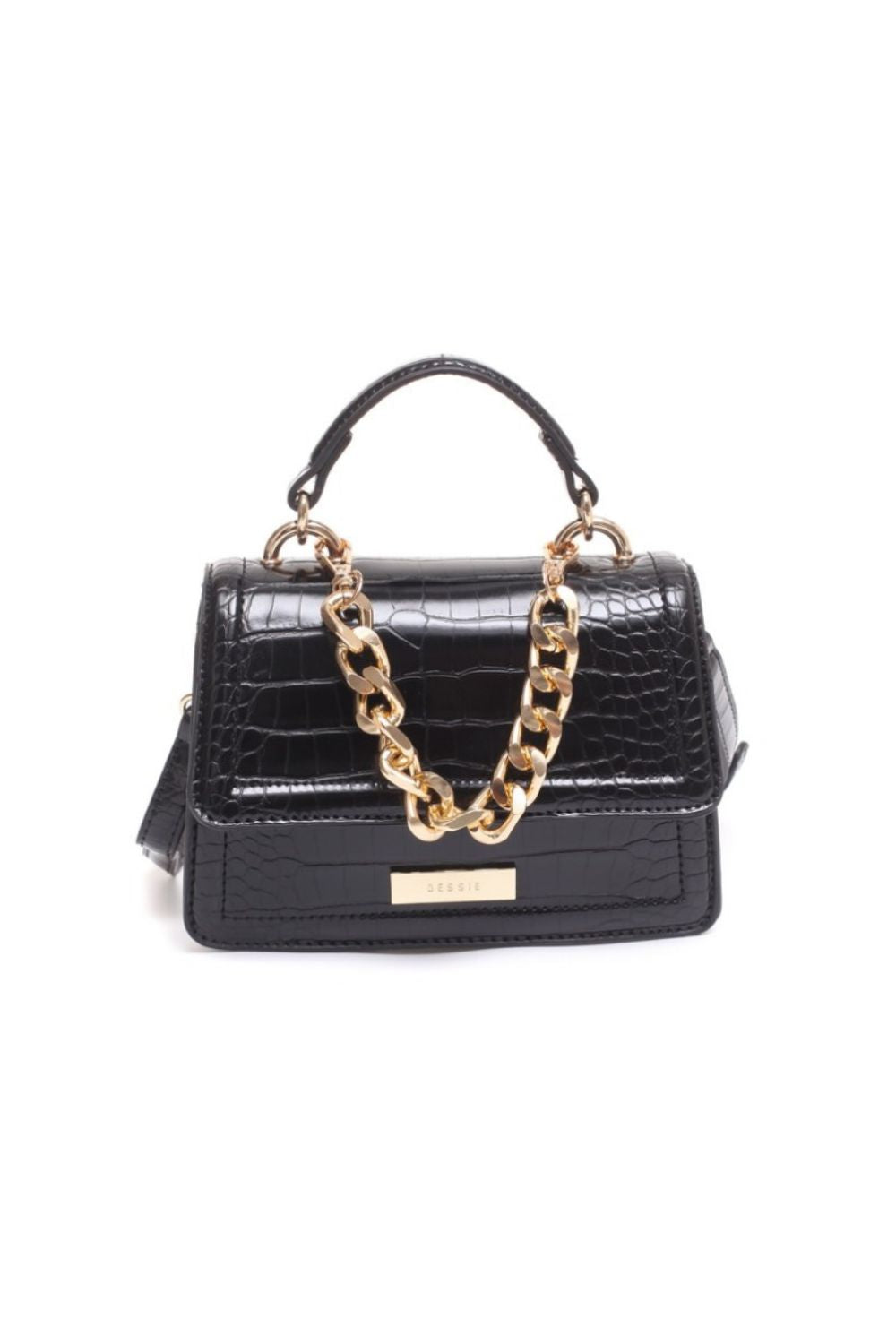 Bessie Handbags Mini Moc Croc Bag with Chain in Black