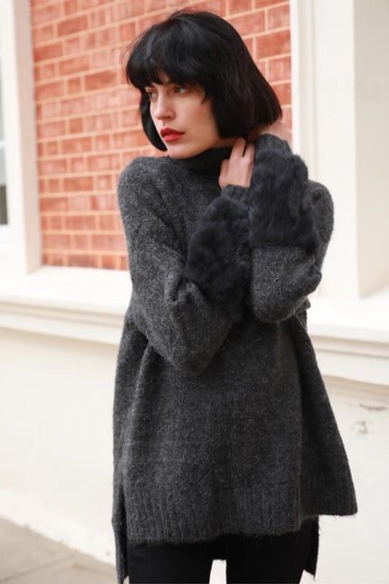 Charcoal_Grey_Faux_Fur_Sleeve_Jumper_DJV_Boutique_Ipswich