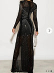 Diamante Embellished Long-Sleeved Evening Dress