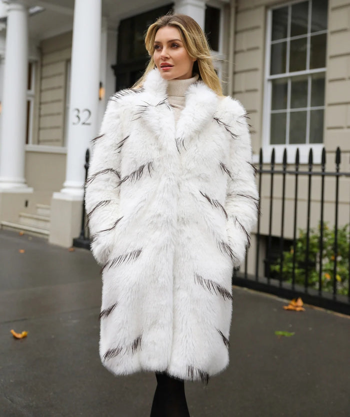 Elowyn Feather Faux Fur Coat in White