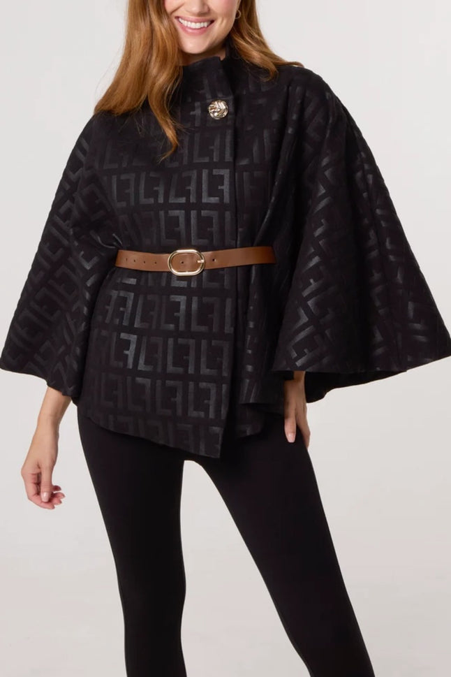 Embossed-Cape-with-Belt-Black-djv-boutique