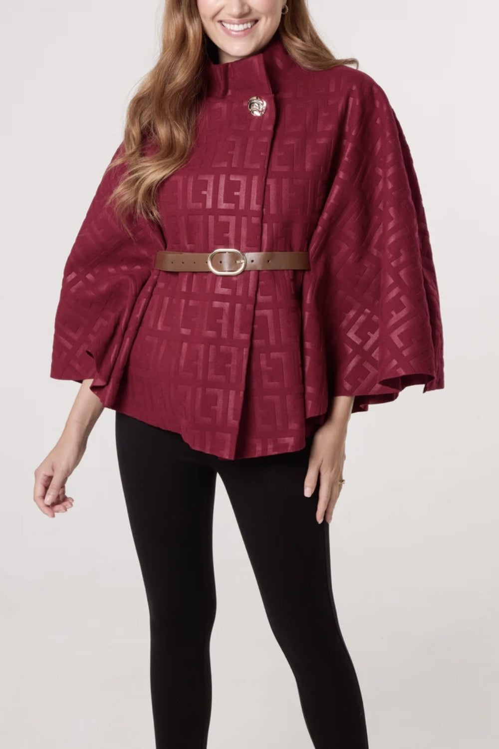 Embossed-Cape-with-Belt-wine-djv-boutique