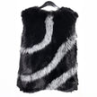 Faux Fur Geometric Accents Gilet (Jewelled Clasp)  Black/Grey