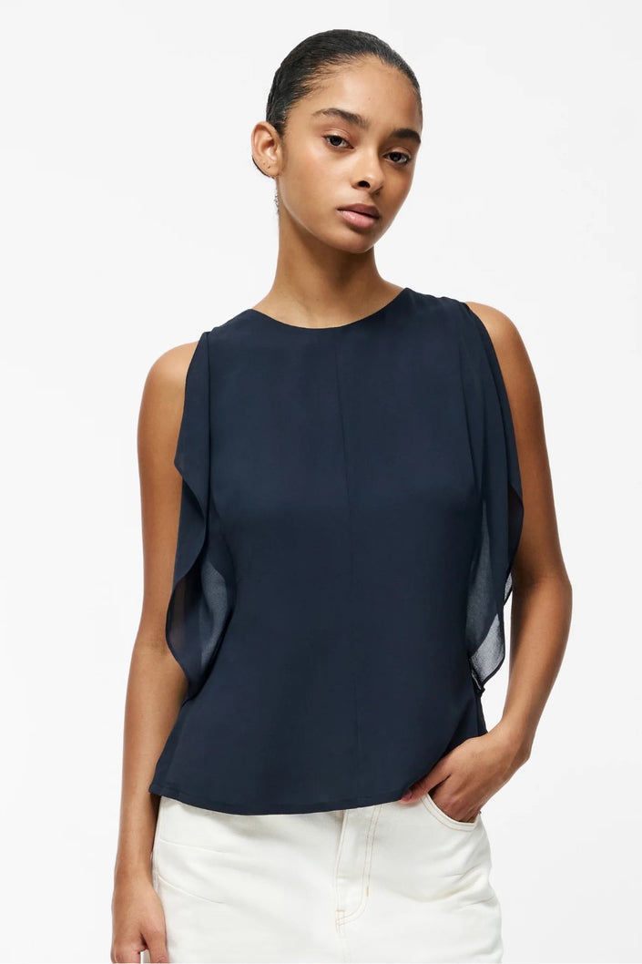 French-Connection-Georgette-Flutter-Sleeve-72YNC-Navy-djv-boutique