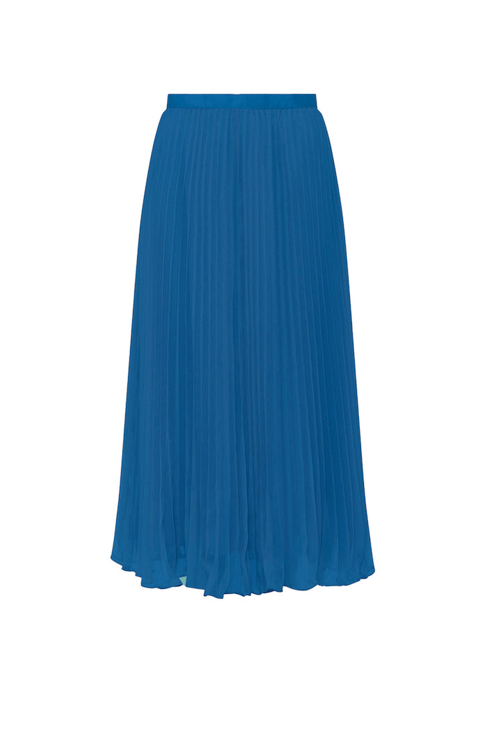 French Connection Pleated Ocean Depths Blue Midi Skirt DJV