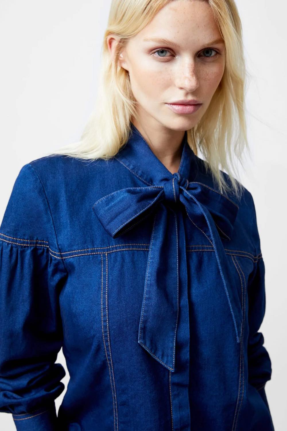 French Connection Zaves Chambray Button-Up Denim Shirt Blue