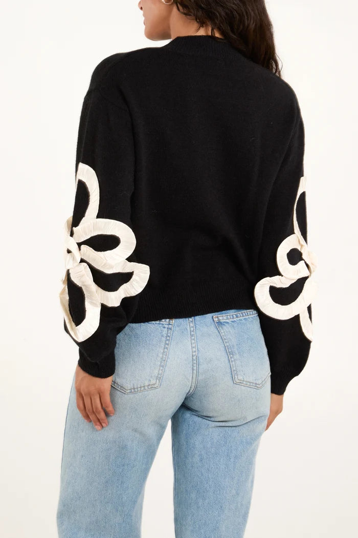 Frill-Flower-Knit-Jumper-womens-black-and-white