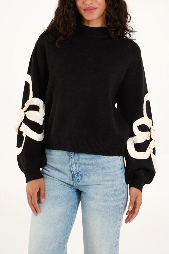 Frill-Flower-Knit-Jumper-womens-black-and-white