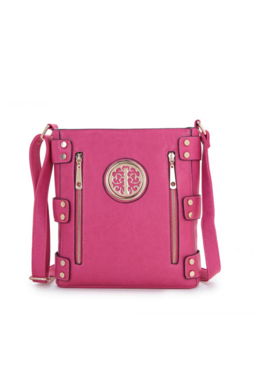 Fuchsia-Pink-Cross-Body-Bag-with-Emblem-djv-boutique