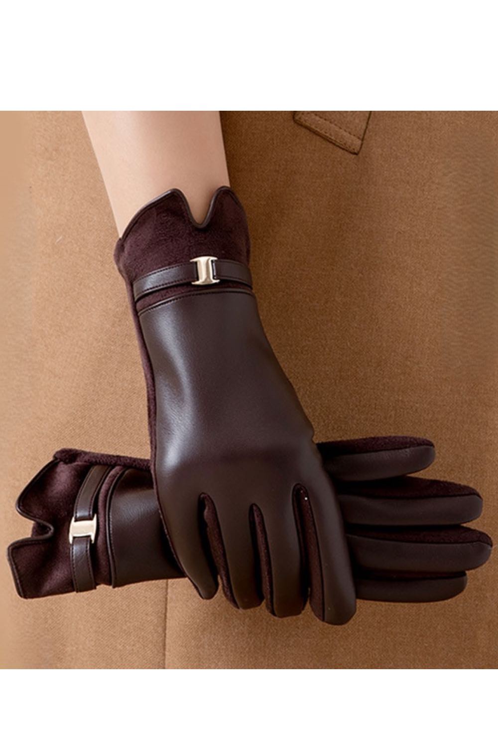 Gold_Bucklet_Leather_Look_Gloves_BRN