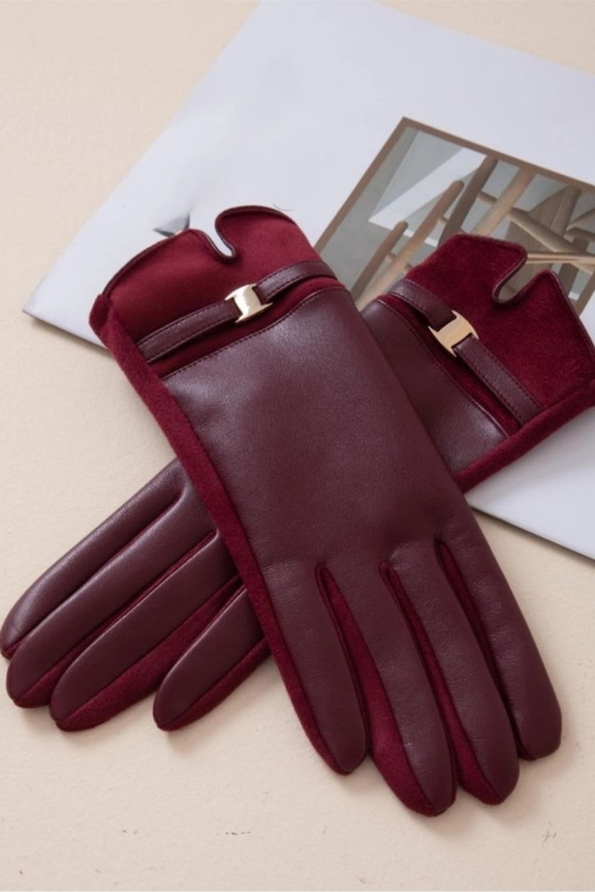 Gold_Bucklet_Leather_Look_Gloves_WINE