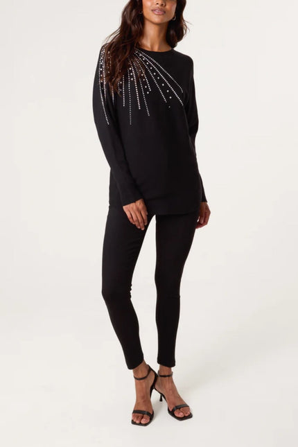 Jumper-with-Shoulder-Gem-Embellishment-Black-djv-boutique