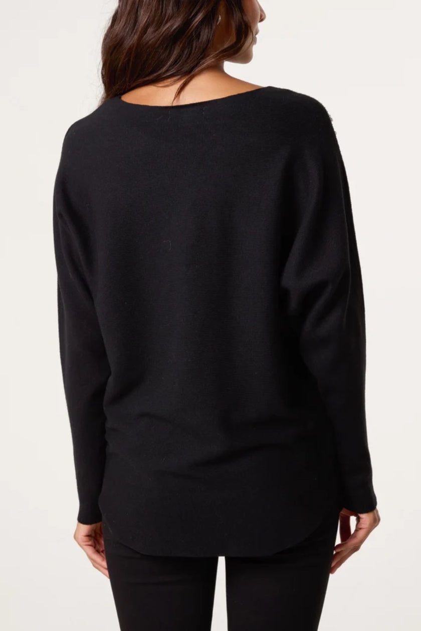 Jumper-with-Shoulder-Gem-Embellishment-Black-djv-boutique