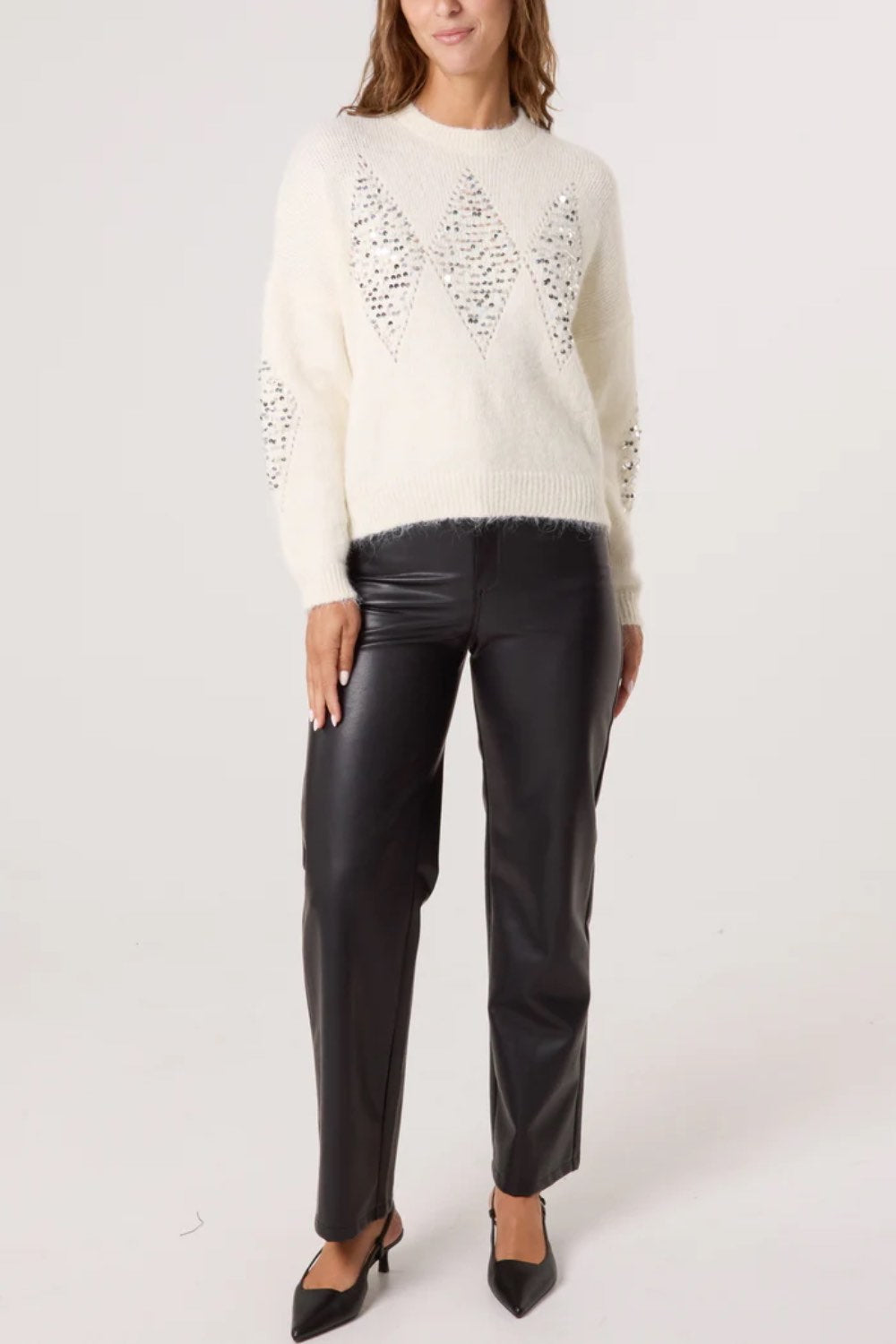 Jumper-with-sequin-diamond-shapes-Cream-djv-boutique