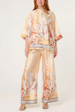 Landscape Print Satin Summer Suit