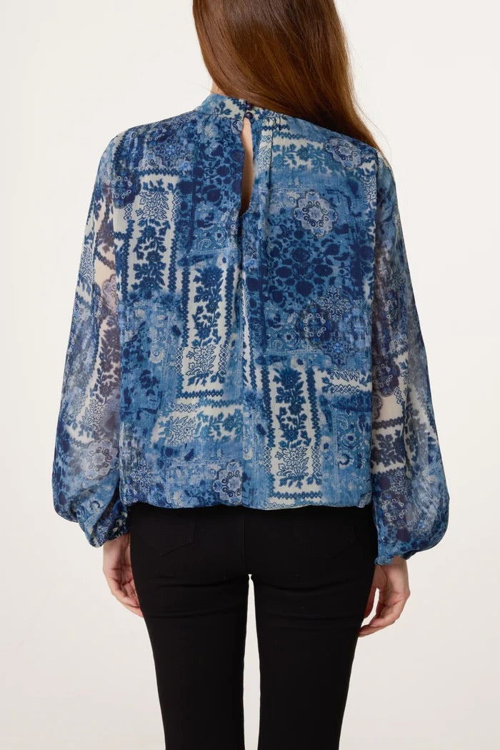 Lightweight Print Top - Navy