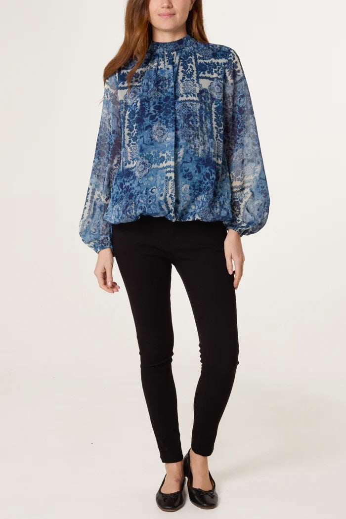 Lightweight Print Top - Navy